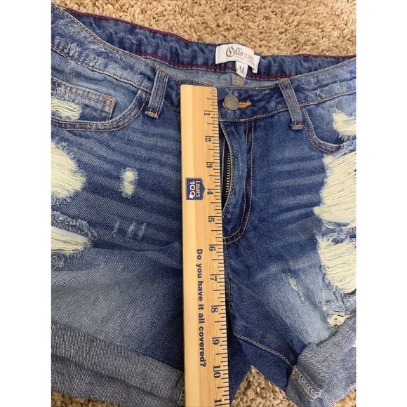 Cello‎ Jeans Distressed Cut Off Blue Jean Shorts Women's SizeM  Cuffed - Picture 5 of 6